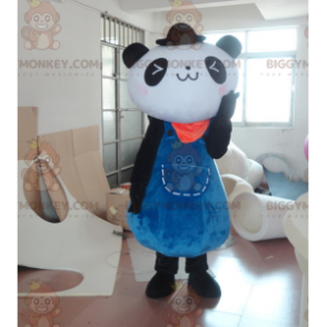 BIGGYMONKEY™ maskottiasu mustavalkoisesta pandasta sinisessä mekossa - Panda maskotti - BIGGYMONKEY_01231 - BiggyMonkey.com