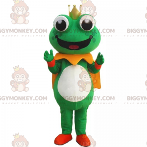 BIGGYMONKEY™ Green Frog Mascot Costume with Crown and Cape -