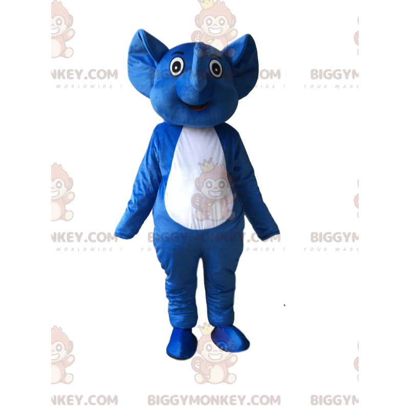 Blauwe en witte olifant BIGGYMONKEY™ mascotte kostuum, baby Blauwe en witte olifant BIGGYMONKEY™ mascotte kostuum, baby