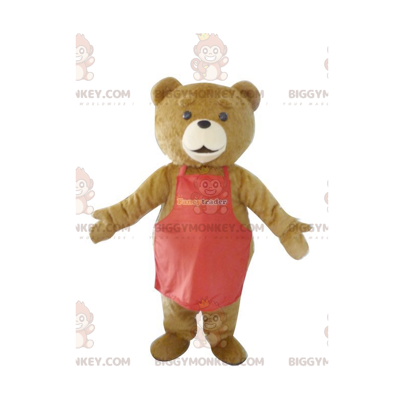 BIGGYMONKEY™ mascottekostuum bruine beer met rode schort -