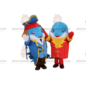 2 Dolphin BIGGYMONKEY™s mascot with stylish pirate clothes –