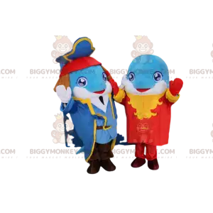 2 Maskot Dolphin BIGGYMONKEY™ se stylovým pirátským oblečením –