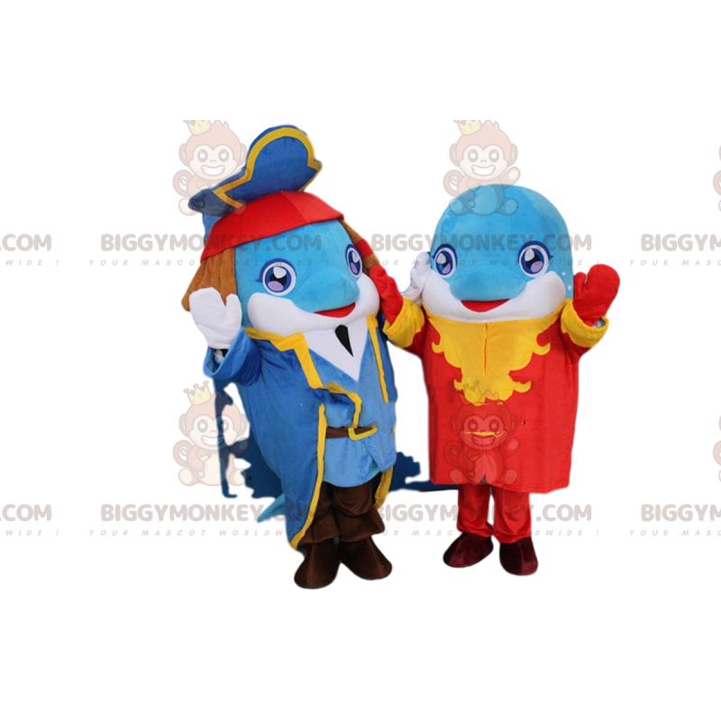 2 Dolphin BIGGYMONKEY™s mascot with stylish pirate clothes –