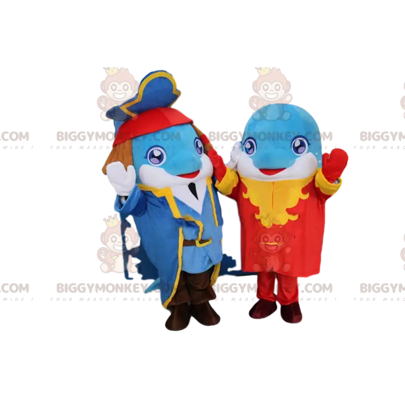 2 Maskot Dolphin BIGGYMONKEY™ se stylovým pirátským oblečením – 2 Maskot Dolphin BIGGYMONKEY™ se stylovým pirátským oblečením –
