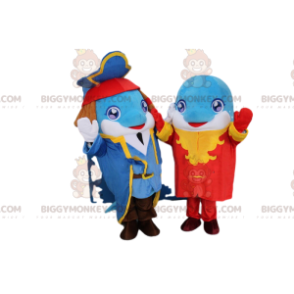 2 Dolphin BIGGYMONKEY™s mascot with stylish pirate clothes -