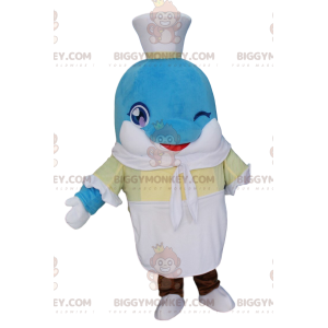 Delphin BIGGYMONKEY™ Maskottchen-Kostüm mit Matrosen-Outfit