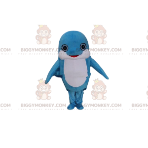 Blau-weißer Delfin BIGGYMONKEY™ Maskottchen-Kostüm