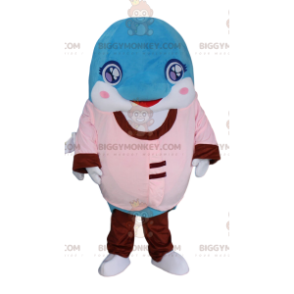 Modrobílý kostým maskota delfína BIGGYMONKEY™ v růžové a