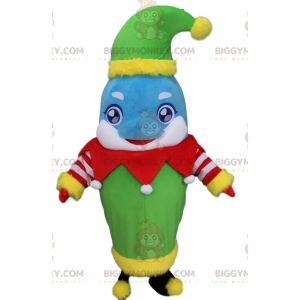 Blue and White Dolphin Costume Dressed as a Christmas Elf -