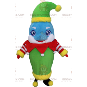 Niebiesko-biały kostium delfina przebranego za świątecznego elfa - Rybie Maskotki - BIGGYMONKEY_010761 - BiggyMonkey.com