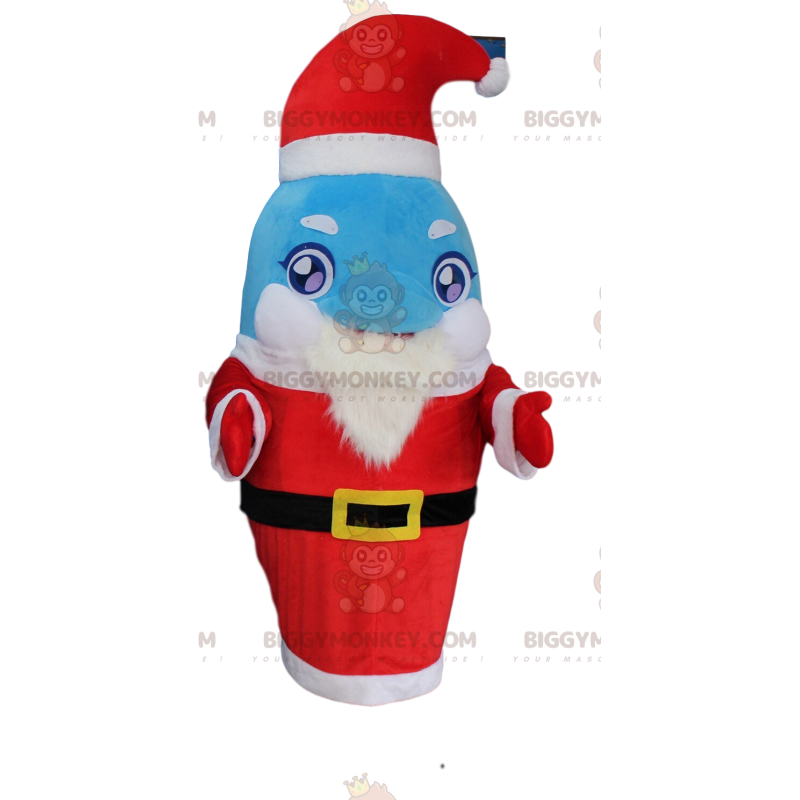 Disfraz de delfín azul y blanco disfrazado de Papá Noel - Disfraz de delfín azul y blanco disfrazado de Papá Noel -