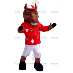 BIGGYMONKEY™ mascottekostuum bruin paard in jockey-outfit - Paard mascottes - BIGGYMONKEY_01234 - BiggyMonkey.com