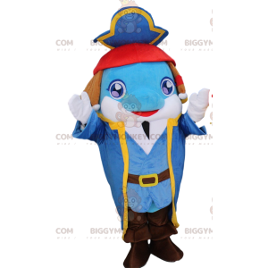 Blauer Delphin BIGGYMONKEY™ Maskottchenkostüm im Piratenoutfit
