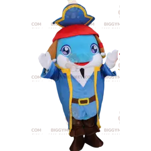 Blue dolphin BIGGYMONKEY™ mascot costume in pirate outfit
