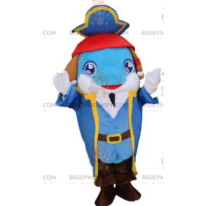 Kostým maskota modrého delfína BIGGYMONKEY™ v kostýmu piráta, kostým piráta - Lidští maskoti - BiggyMonkey.com