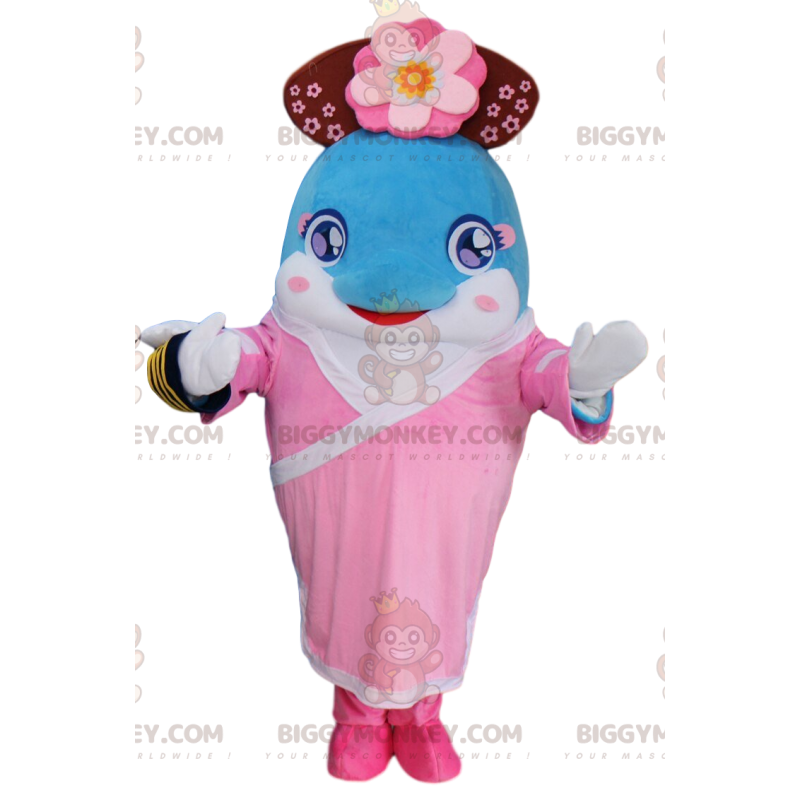 Blue Dolphin BIGGYMONKEY™ maskotkostume klædt i Islands-outfit, pink - Fiskmascotter - BIGGYMONKEY_010765 - BiggyMonkey.com