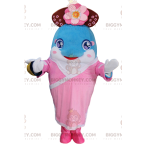 Στολή μασκότ Blue Dolphin BIGGYMONKEY™ ντυμένη με νησιώτικη