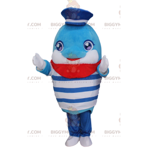 Delphin BIGGYMONKEY™ Maskottchenkostüm im Matrosenoutfit mit