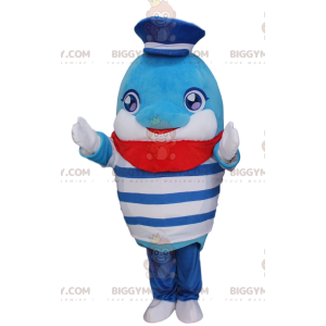 Kostým maskota Dolphin BIGGYMONKEY™ v námořnickém oblečení s