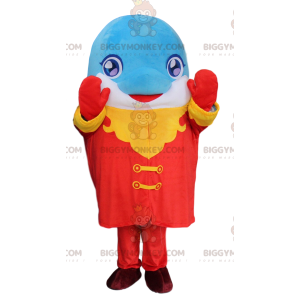 Blau-weißer Delphin BIGGYMONKEY™ Maskottchen-Kostüm mit buntem