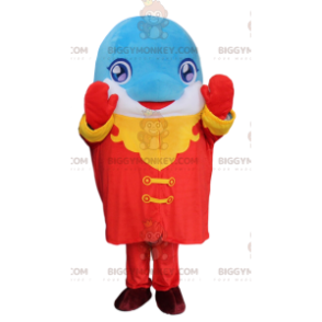 Blau-weißer Delphin BIGGYMONKEY™ Maskottchen-Kostüm mit buntem