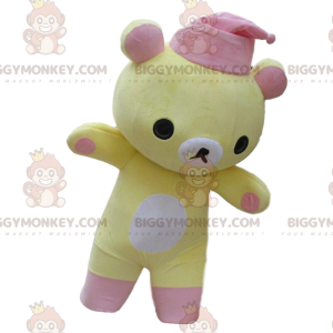 Traje de mascote BIGGYMONKEY™ Urso de pelúcia amarelo e branco