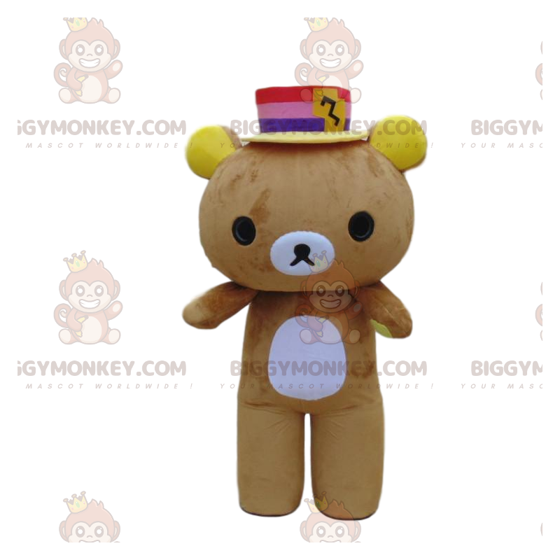 Déguisement de nounours marron et blanc avec un chapeau coloré Déguisement de nounours marron et blanc avec un chapeau coloré