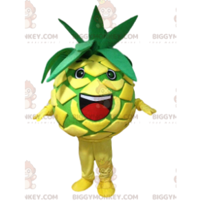 BIGGYMONKEY™ maskot kostume gul og grøn ananas, eksotisk frugt