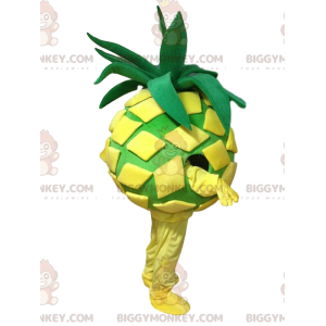 BIGGYMONKEY™ maskot kostume gul og grøn ananas, eksotisk frugt