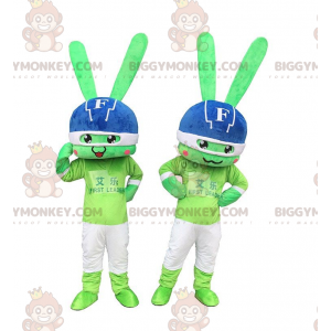 2 gröna kaninmaskot BIGGYMONKEY™s, färgglada kaninkostymer -