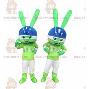 2 grüne Hasenmaskottchen BIGGYMONKEY™s, bunte Hasenkostüme -