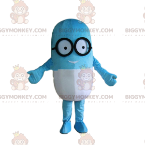 Pill BIGGYMONKEY™ mascot costume with glasses, giant drug