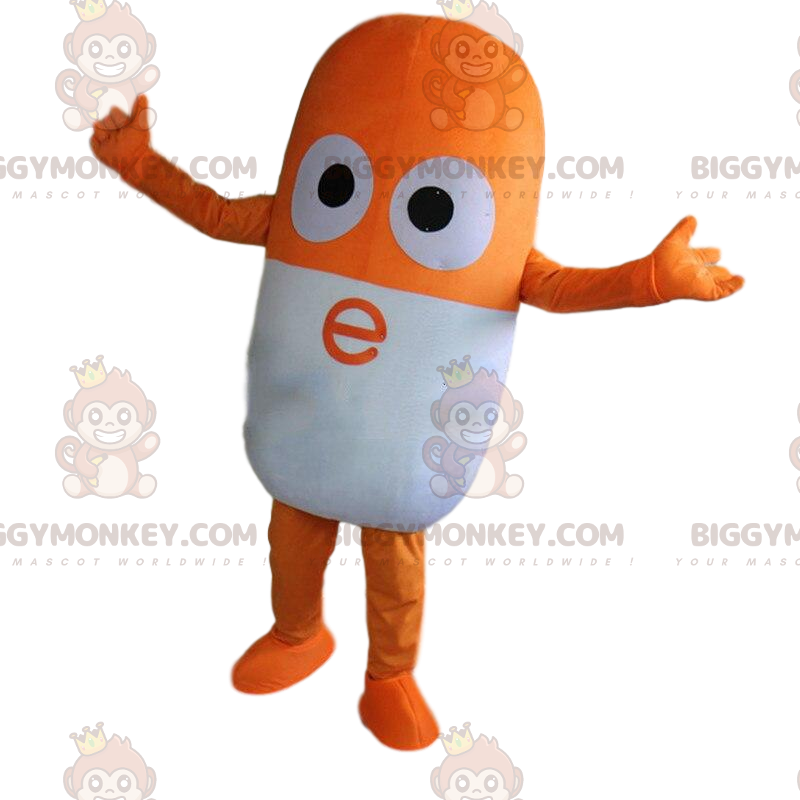 Orange and white pill BIGGYMONKEY™ mascot costume, giant