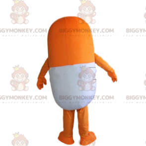 Orange och vitt piller BIGGYMONKEY™ maskotdräkt, gigantisk