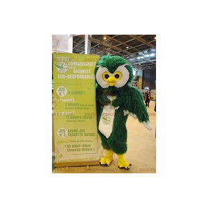Kostým maskota BIGGYMONKEY™ All Furry White & Yellow Green Owl