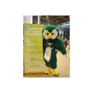 Kostým maskota BIGGYMONKEY™ All Furry White & Yellow Green Owl