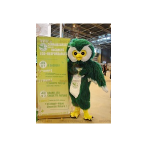 Kostým maskota BIGGYMONKEY™ All Furry White & Yellow Green Owl