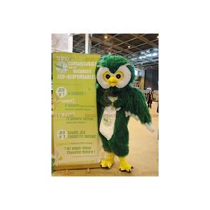 Kostým maskota BIGGYMONKEY™ All Furry White & Yellow Green Owl - Pták maskot - BIGGYMONKEY_0131 - BiggyMonkey.com