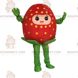 Giant red strawberry BIGGYMONKEY™ mascot costume, strawberry