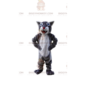 BIGGYMONKEY™ mascot costume gray and white tiger, giant feline