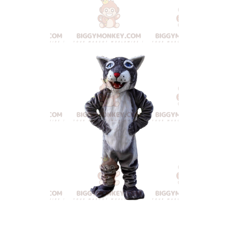 BIGGYMONKEY™ mascottekostuum grijze en witte tijger, reus BIGGYMONKEY™ mascottekostuum grijze en witte tijger, reus
