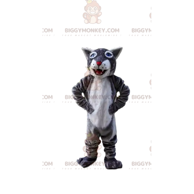 BIGGYMONKEY™ Maskottchenkostüm grauer und weißer Tiger BIGGYMONKEY™ Maskottchenkostüm grauer und weißer Tiger