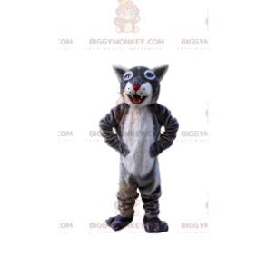 BIGGYMONKEY™ mascot costume gray and white tiger, giant feline