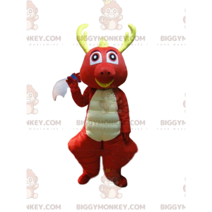 BIGGYMONKEY™ Costume da mascotte Drago rosso e bianco con corna