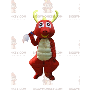 Costume de mascotte BIGGYMONKEY™ de dragon rouge et blanc avec