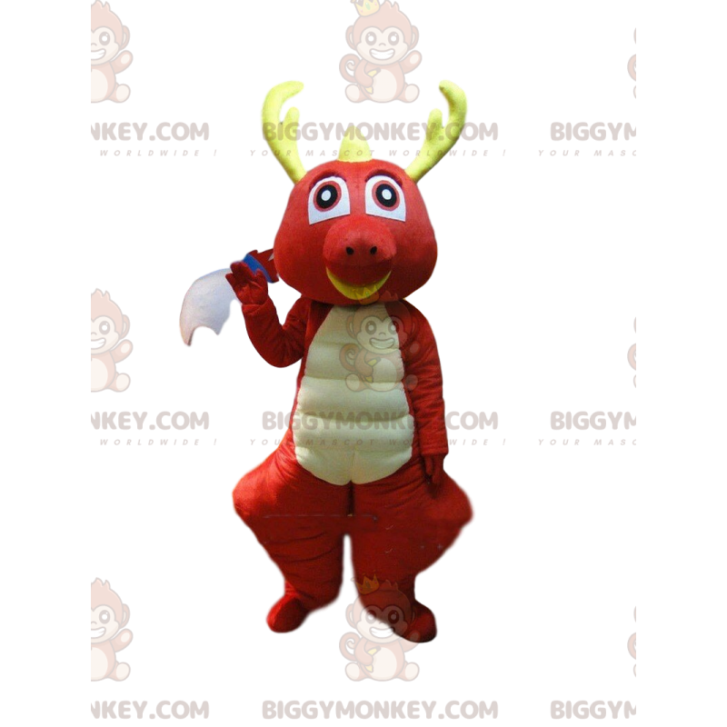 Costume de mascotte BIGGYMONKEY™ de dragon rouge et blanc avec