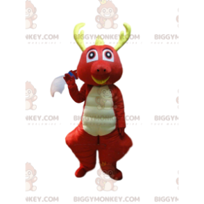 Costume de mascotte BIGGYMONKEY™ de dragon rouge et blanc avec