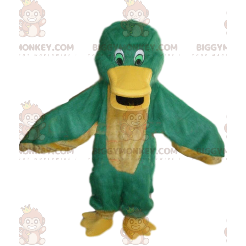 Kostium maskotki BIGGYMONKEY™ zielona i żółta kaczka, kostium Kostium maskotki BIGGYMONKEY™ zielona i żółta kaczka, kostium