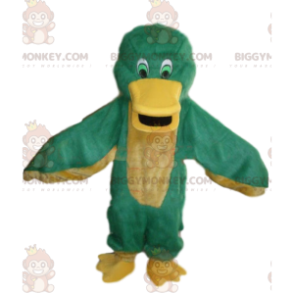 BIGGYMONKEY™ maskotkostume grøn og gul and, farverigt