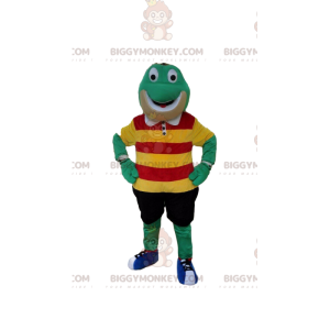 Στολή μασκότ BIGGYMONKEY™ Green Frog με πολύχρωμα ρούχα -